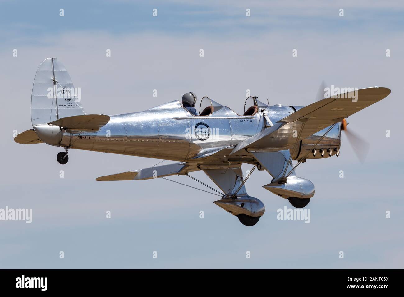Vintage 1940 Ryan ST-M aircraft VH-RSY on approach to land at Temora Airport. Stock Photo