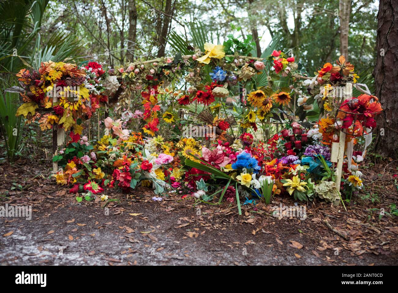 Cassadaga, Fla/USA - Dec 30, 2019: Brimming with colorful fairy wings, gnomes, flowers, and fairy dust, the hidden Fairy Trail of  Horseshoe Park, is Stock Photo