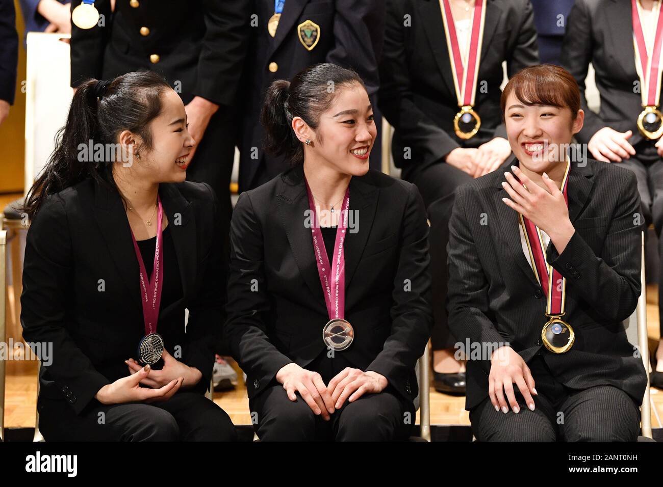 Tokyo Japan Credit Matsuo 18th Jan L R 鈴木歩佳 Ayuka Suzuki 松原梨恵 Rie Matsubara 森ひかる Hikaru Mori Jpn Gymnastics Japan Gymnastics National Team Reports About 19 World Championships In Tokyo Japan Credit Matsuo K Aflo