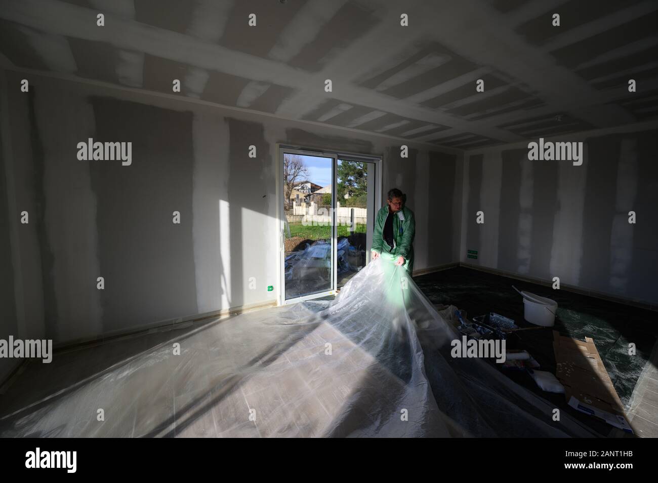 View of gypsum wall with joints at building site Stock Photo Alamy