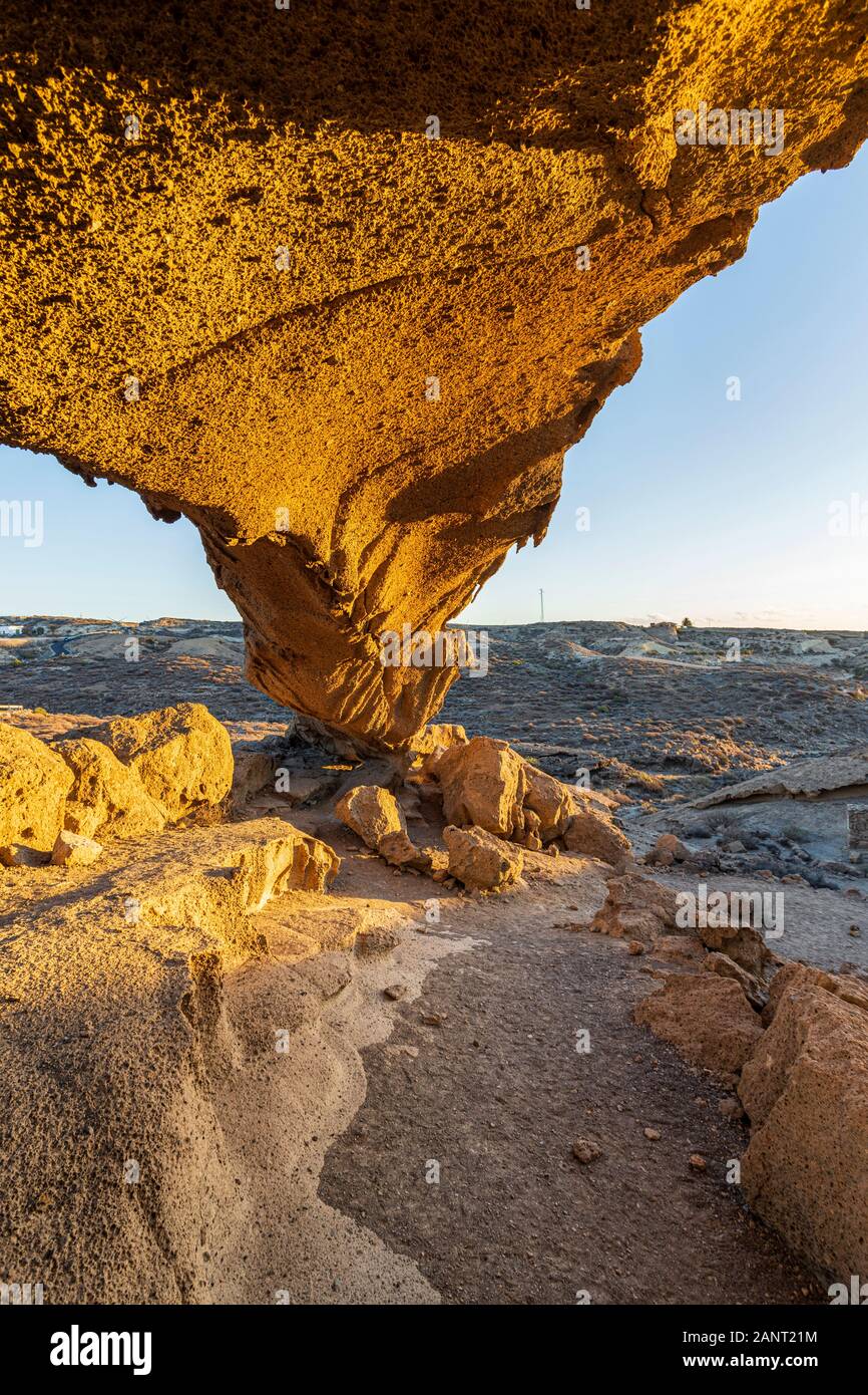 The arch of Tajao, remnants of a volcanic tube which has collapsed leaving behind a section forming this arch, San Miguel de Abona, Tenerife, Canary I Stock Photo