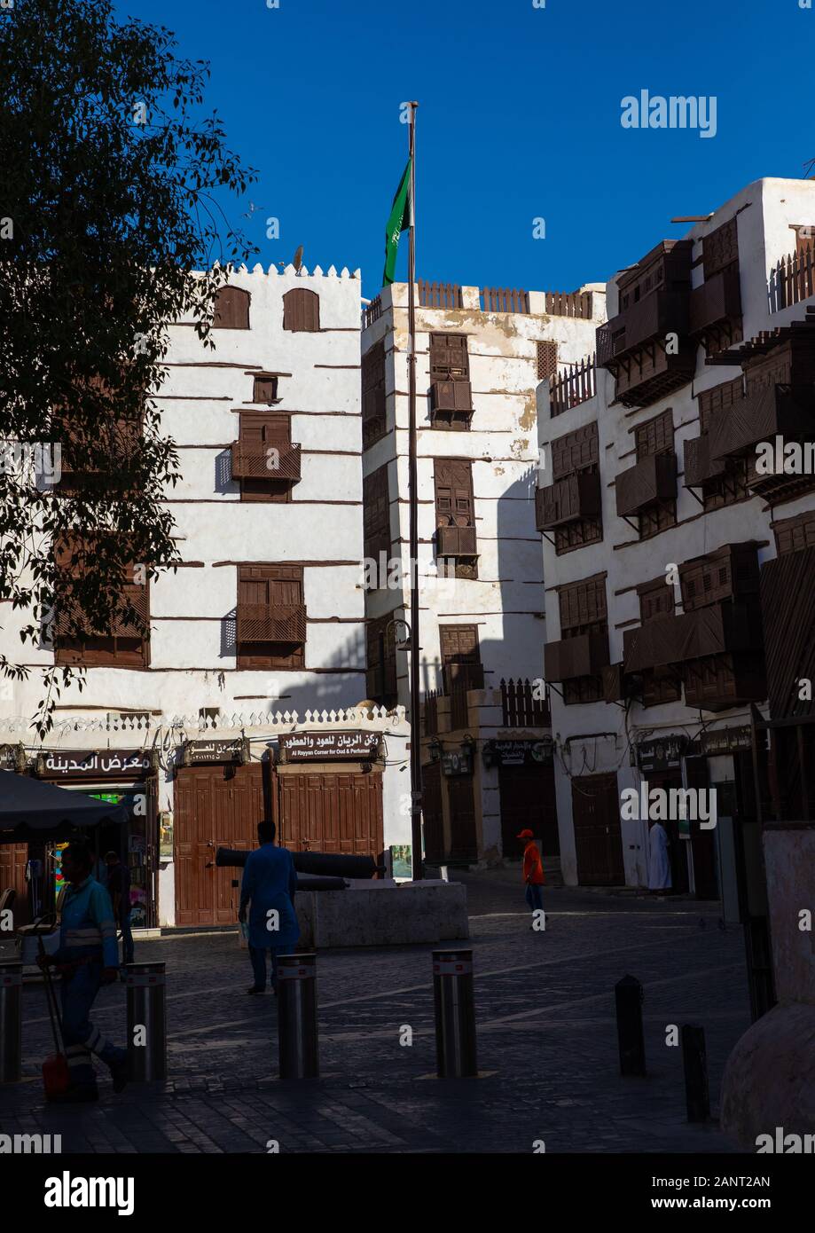 Old houses with wooden mashrabiya in alBalad quarter, Mecca province