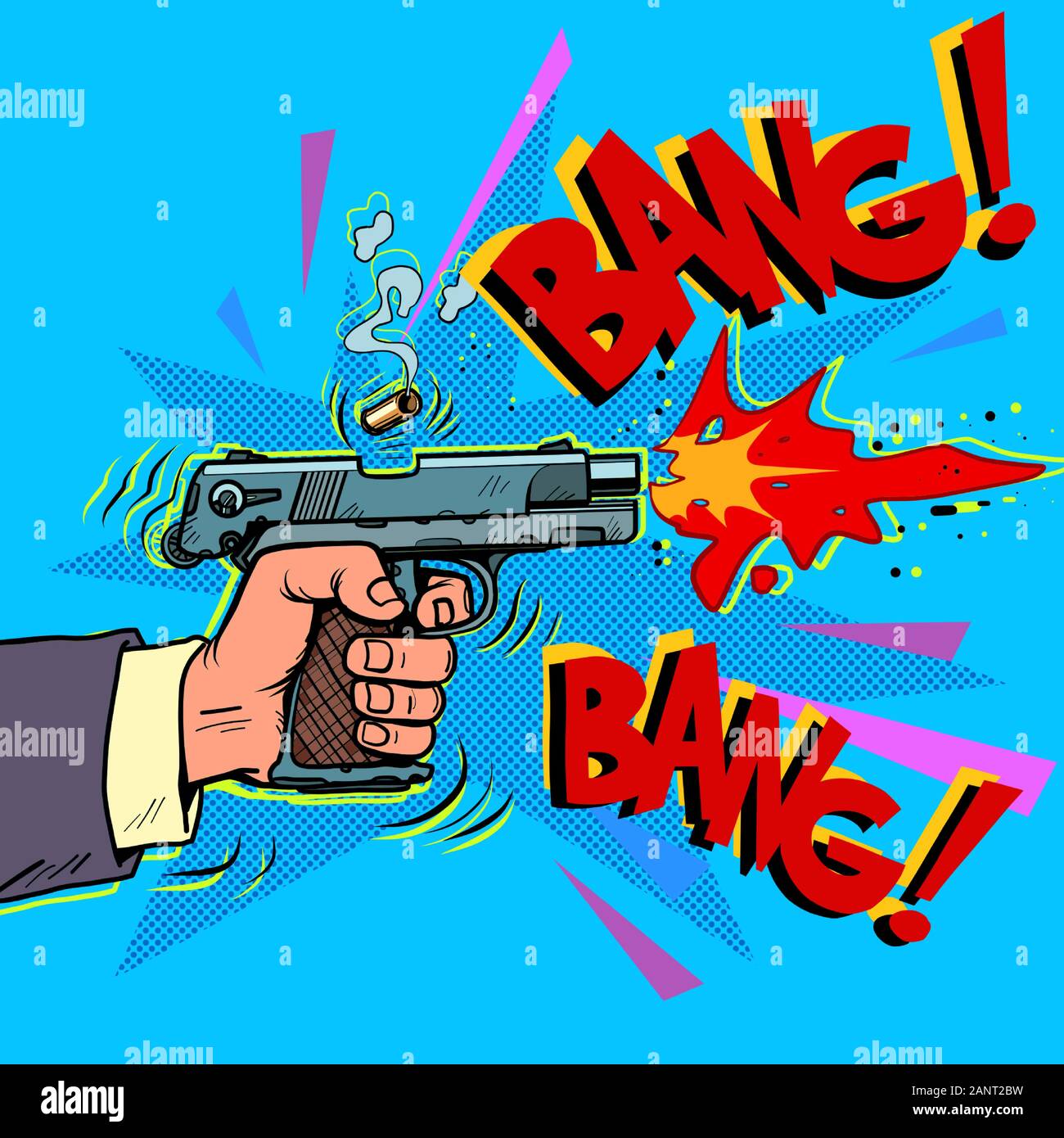 Shot from a gun comic style. Attack bullet attack Stock Vector