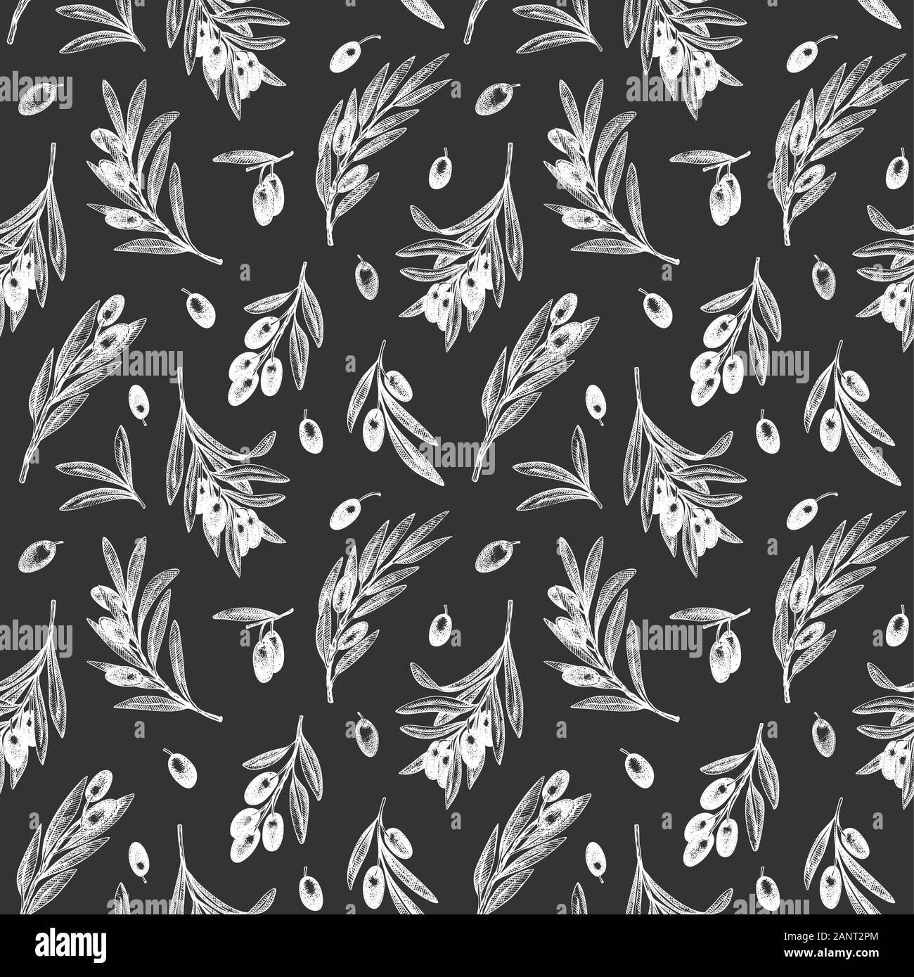 Olive branch seamless pattern. Hand drawn vector food illustration on ...