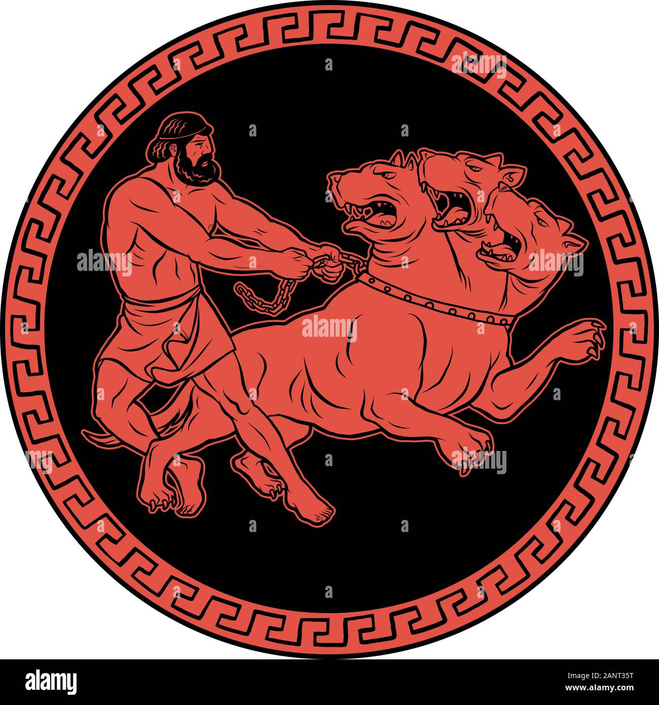 Capture and bring back Cerberus. 12 Labours of Hercules Heracles Stock Vector