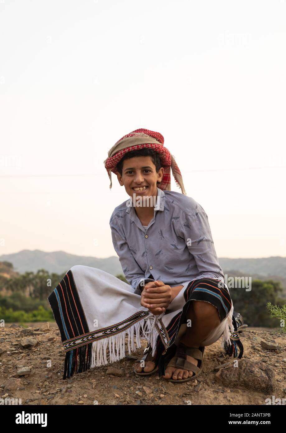 Portrait of a smiling saudi man, Jizan province, Alaydabi, Saudi Arabia Stock Photo