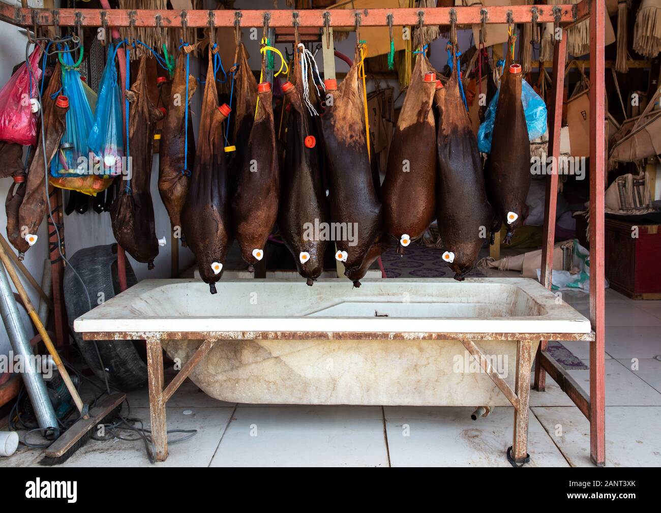 Traditional water-bags made of animal skin above a bathtub, Najran Province, Najran, Saudi Arabia Stock Photo - Alamy Traditional water-bags made of animal skin above a bathtub, Najran Province, Najran, Saudi Arabia Stock Photo - Alamy