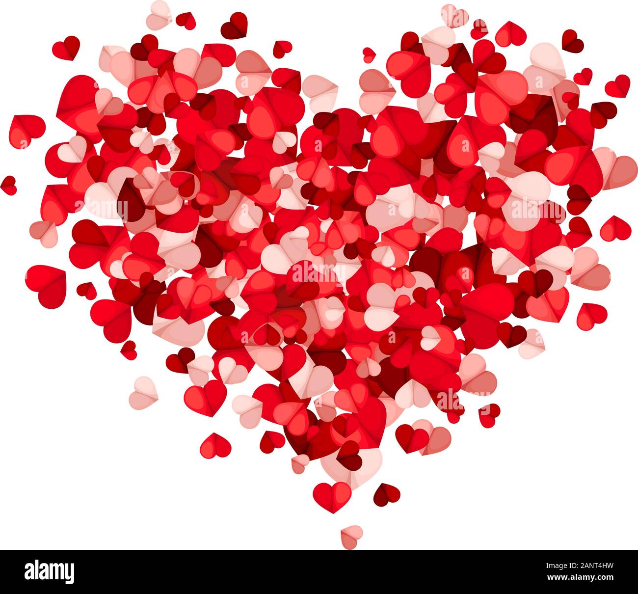 Vector Valentine’s day heart made of red and pink hearts on a white ...