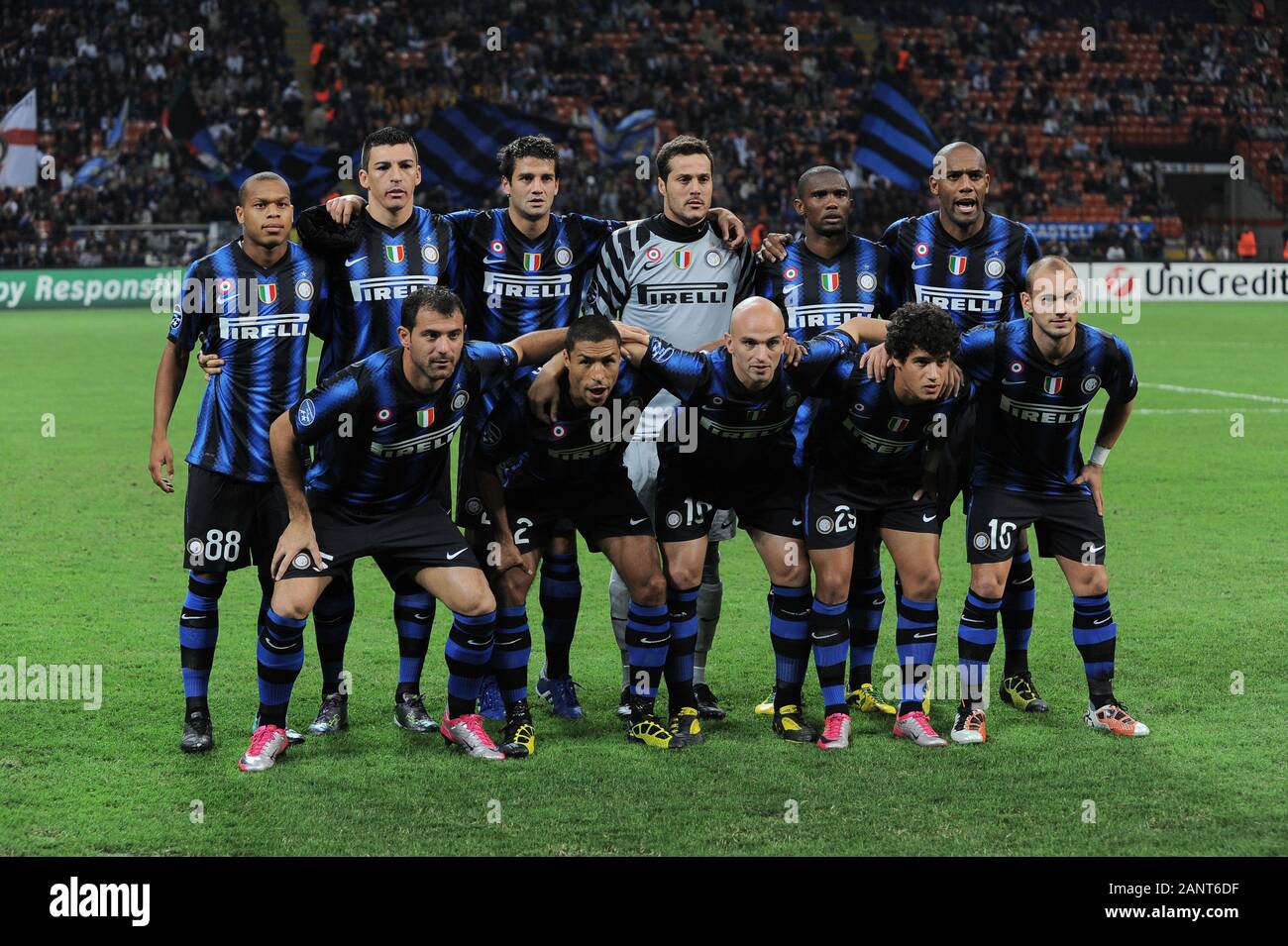 Milan Italy, 29 September 2010," SAN SIRO" Stadium, UEFA Champions League  2010/2011 ,FC Inter - FC Werder Bremen : The Inter players before the match  Stock Photo - Alamy