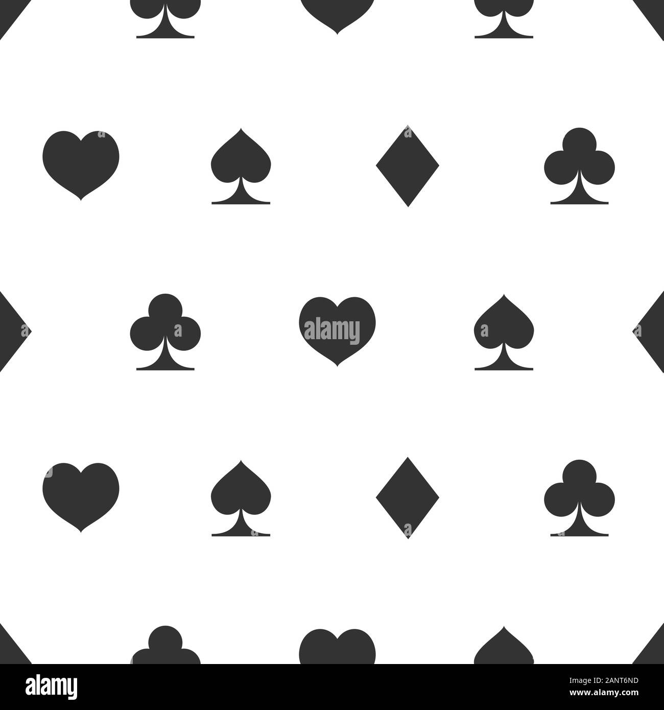 Seamless pattern with suits of playing cards, black and white vector illustration for casino Stock Vector