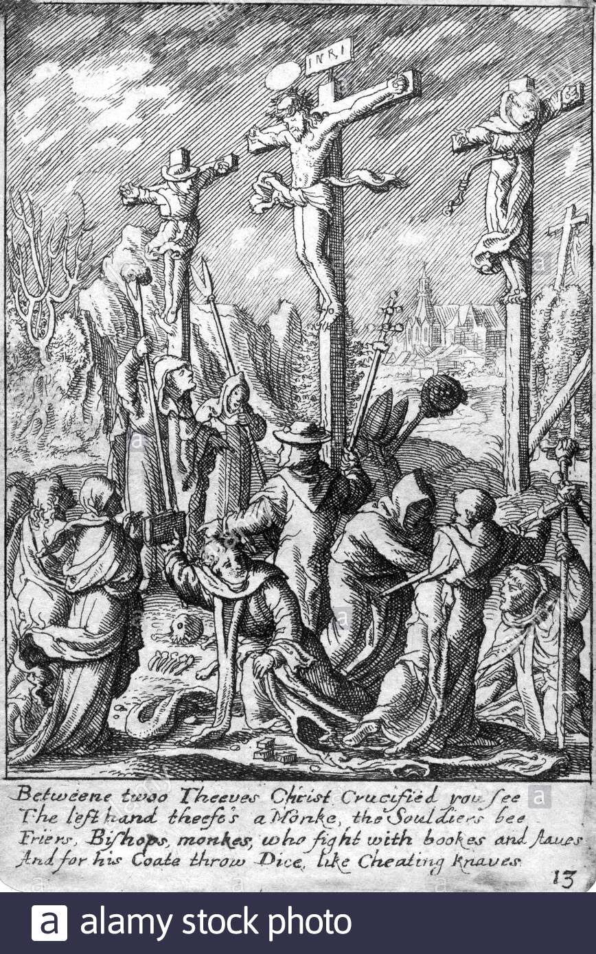 The Crucifixion, etching by Bohemian etcher Wenceslaus Hollar from 1600s Stock Photo