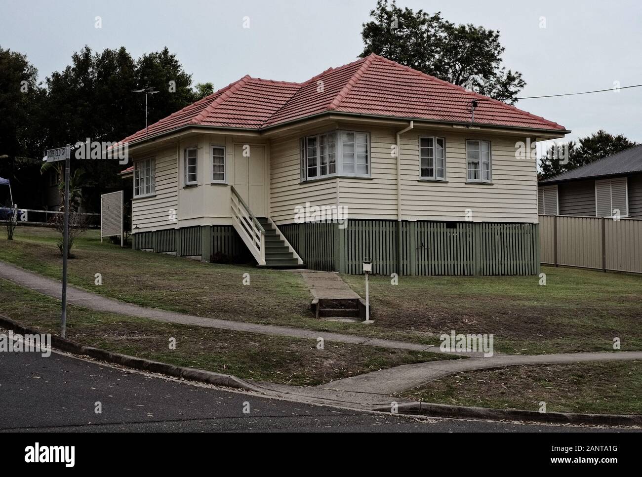 Unchanged post war home. Architectural survey in the Brisbane suburbs of Carina, Camp Hill, Seven Hills, Cannon Hill, their topography. Stock Photo