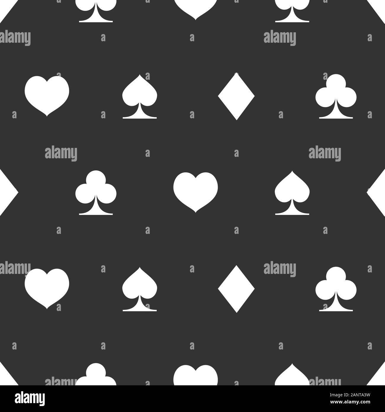 Seamless pattern with suits of playing cards, black and white vector illustration for casino Stock Vector