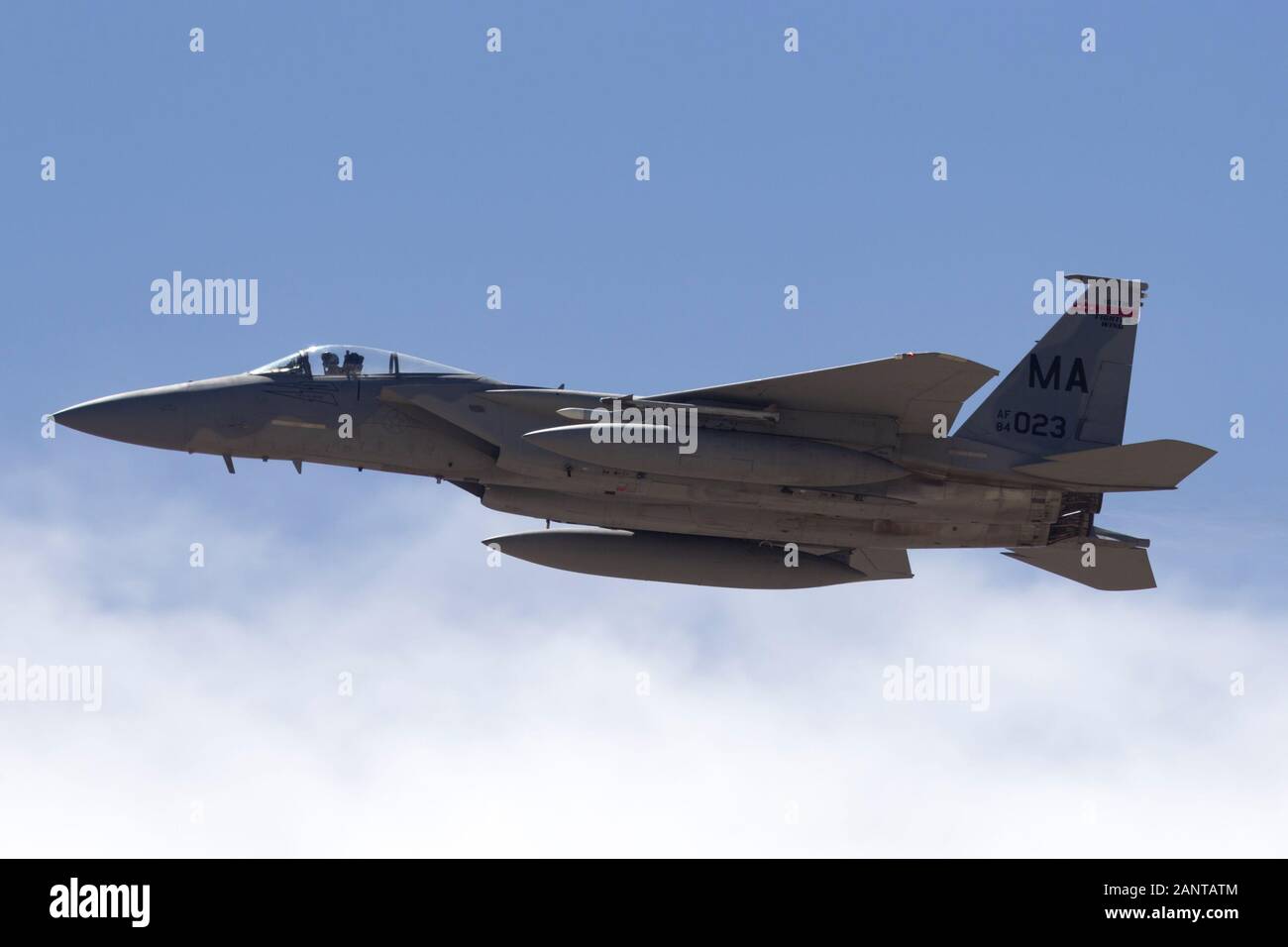 United States Air Force McDonnell Douglas F-15C from the 131 Fighter Squadron, 104th Fighter Wing, Massachusetts ANG based at Barnes Air National Guar Stock Photo