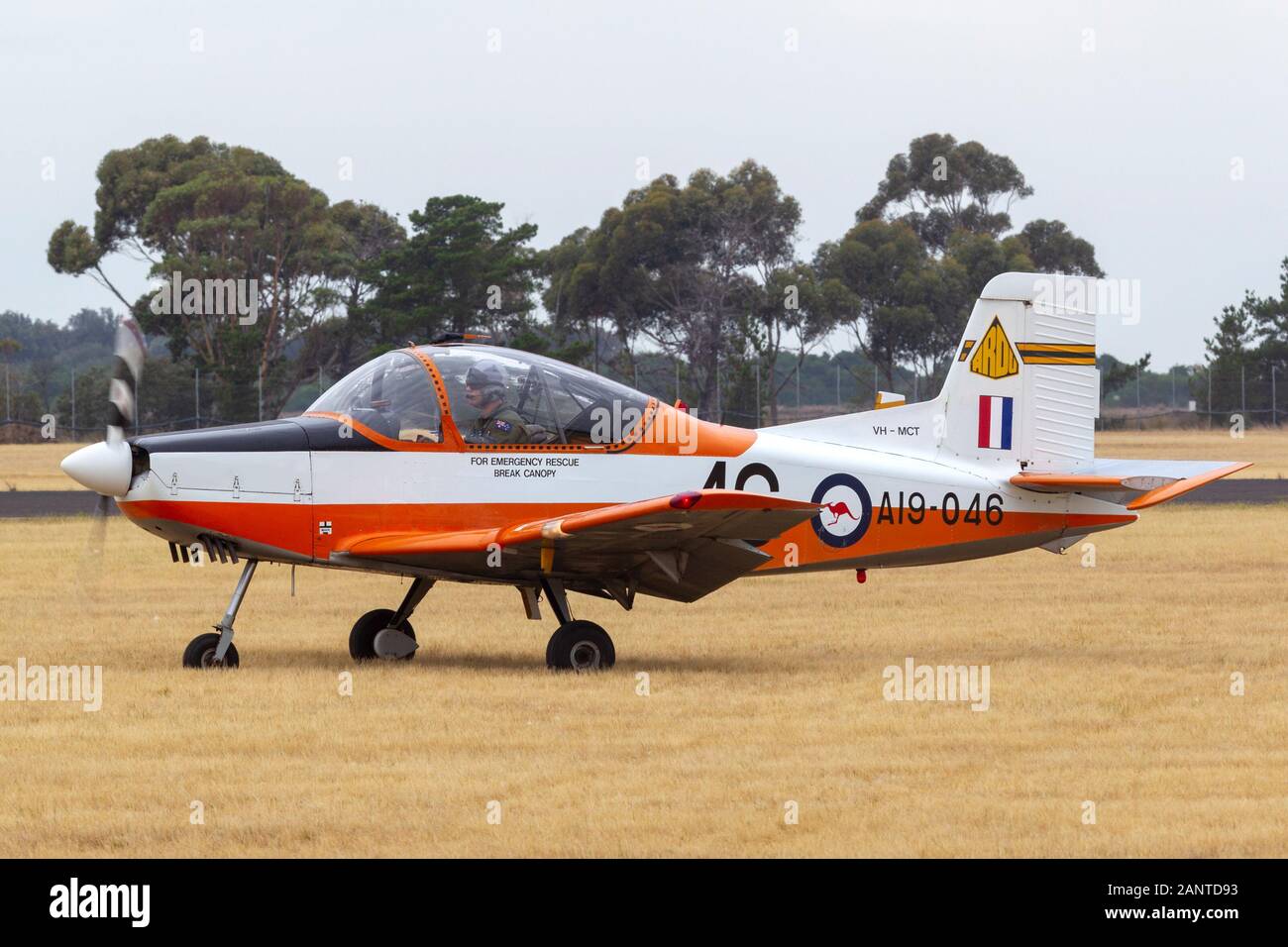 Former Royal Australian Air Force (RAAF) New Zealand Aerospace CT-4A Airtrainer aircraft VH-MCT in the markings of the Aircraft Research and Developme Stock Photo