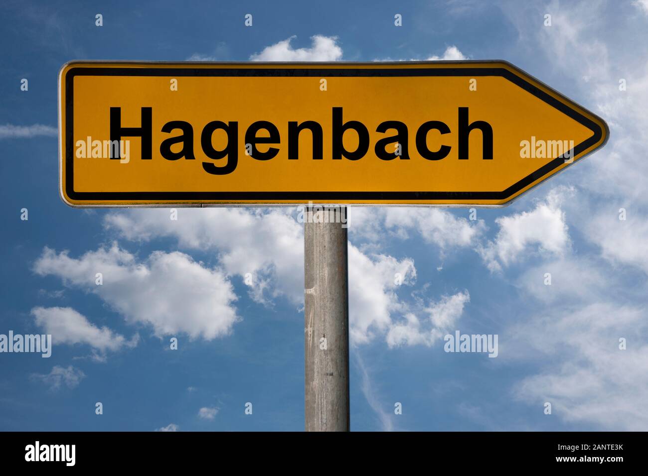 Detail photo of a signpost with the inscription Hagenbach, Rhineland-Palatinate, Germany, Europe Stock Photo