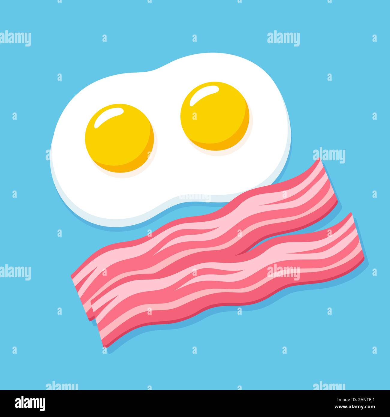Cartoon Fried Eggs And Bacon On Blue Background Traditional Breakfast Vector Clip Art Illustration Stock Vector Image Art Alamy