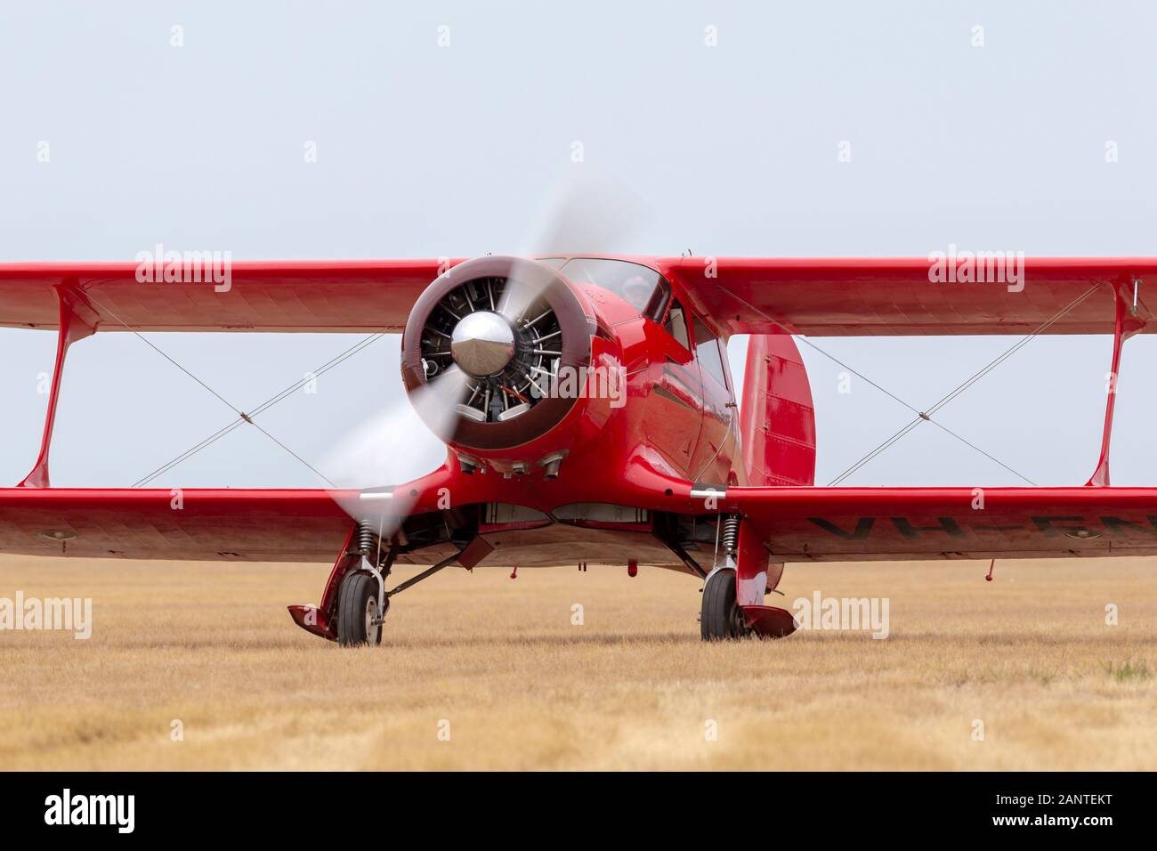 1942 Beech D-17S Staggerwing vintage biplane VH-FNS. Stock Photo