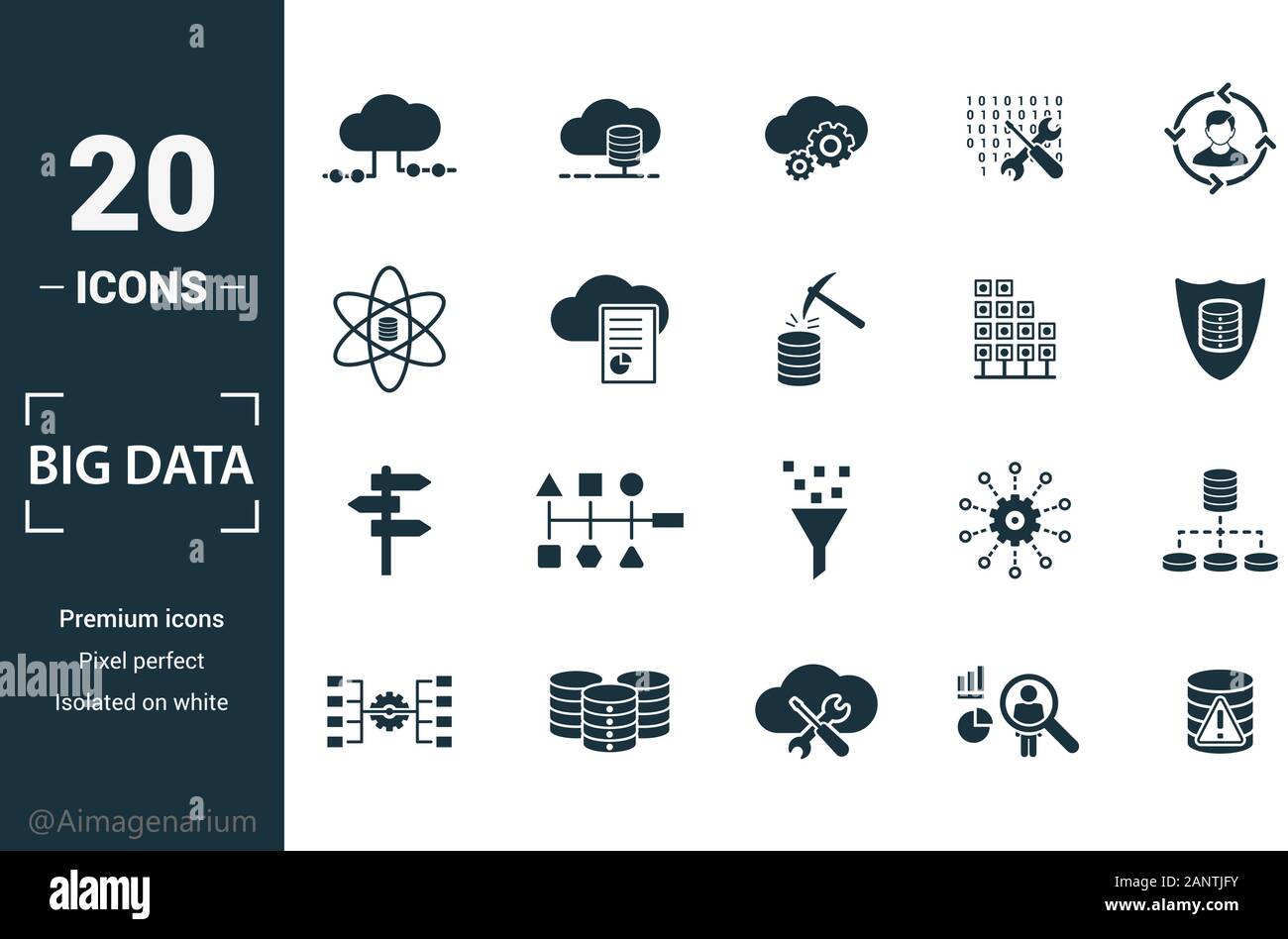 Big Data icon set. Include creative elements cloud hosting, cloud management, data science, pattern system, ambiguity icons. Can be used for report Stock Vector