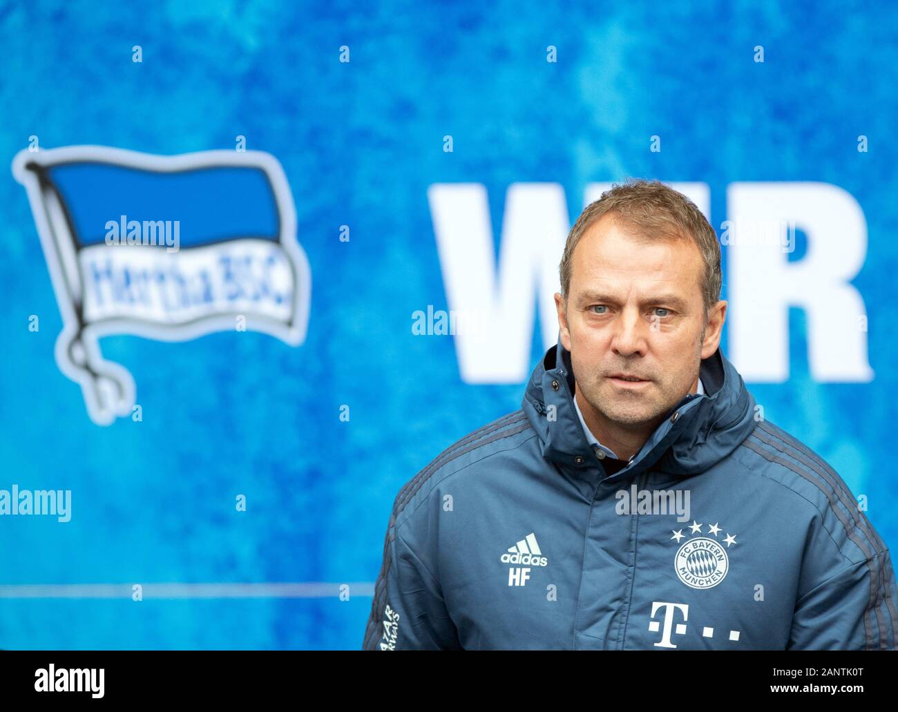 Berlin Germany 19th Jan 2020 Football Bundesliga Hertha Bsc Fc Bayern Munich 18th Matchday In The Olympic Stadium Coach Hansi Flick Of Fc Bayern Comes Out Of The Cabin Next To Berlin Germany 19th Jan 2020 Football Bundesliga Hertha Bsc Fc Bayern Munich 18th Matchday In The Olympic Stadium Coach Hansi Flick Of Fc Bayern Comes Out Of The Cabin Next To