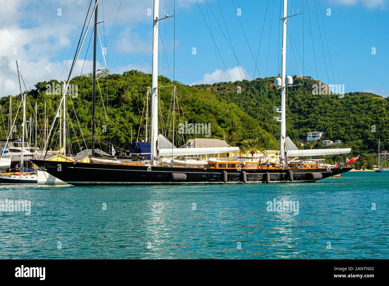 Luxury Yacht Aquarius, Nelson's Dockyard, English Harbour, Antigua Stock Photo