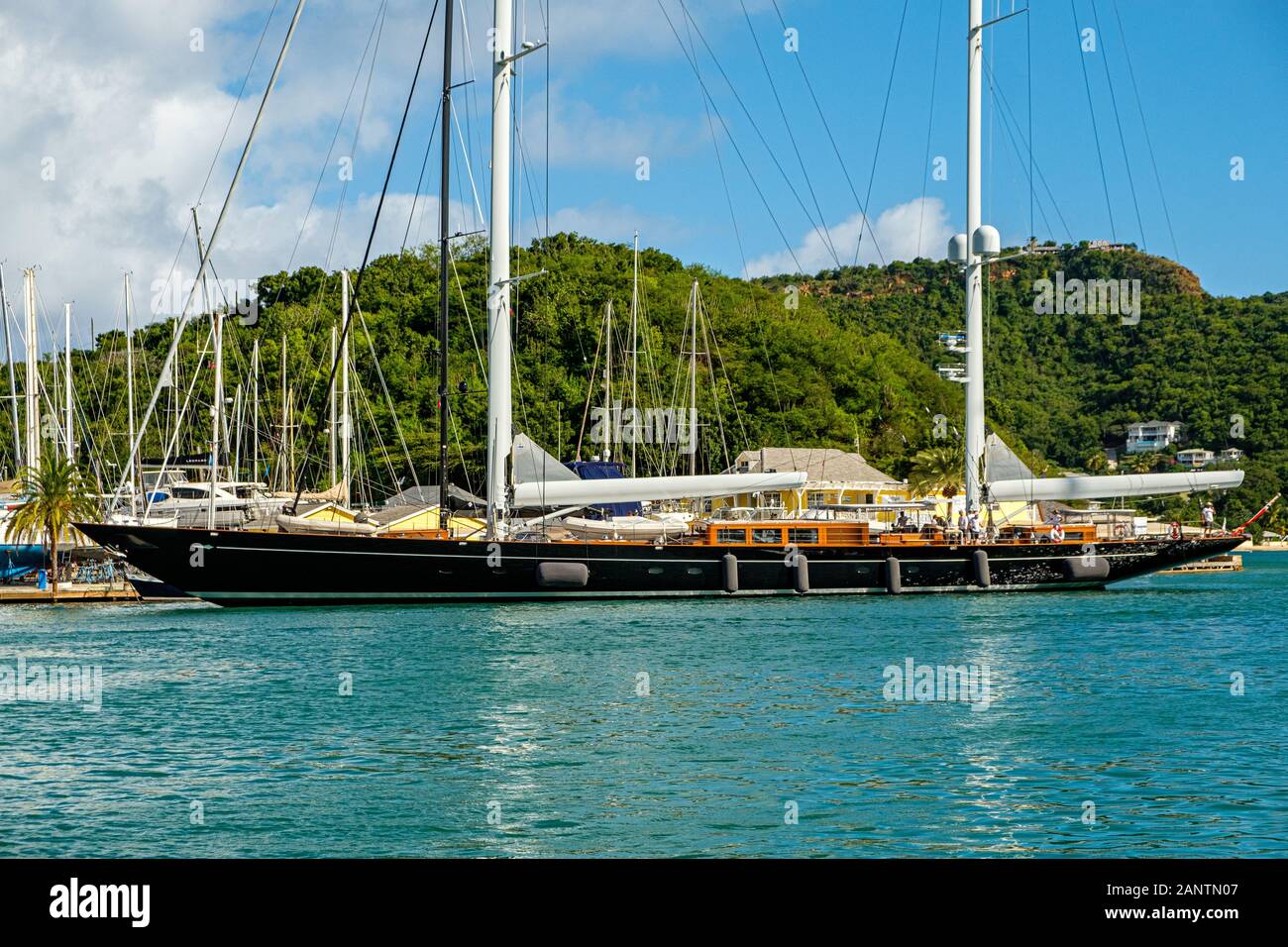 Luxury Yacht Aquarius, Nelson's Dockyard, English Harbour, Antigua Stock Photo