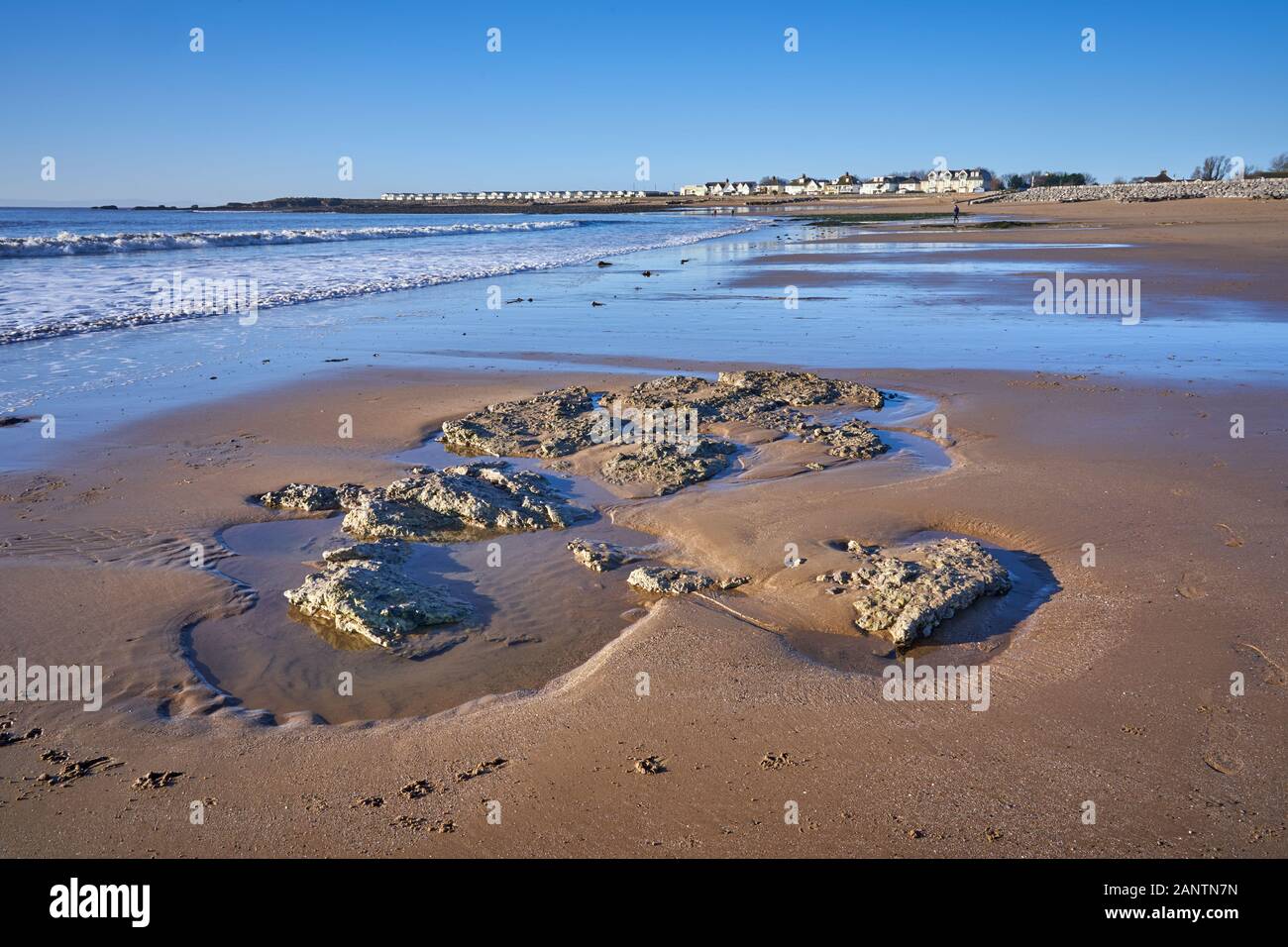Newton Beach near Porthcawl, South Wales with the Trecco Bay caravan