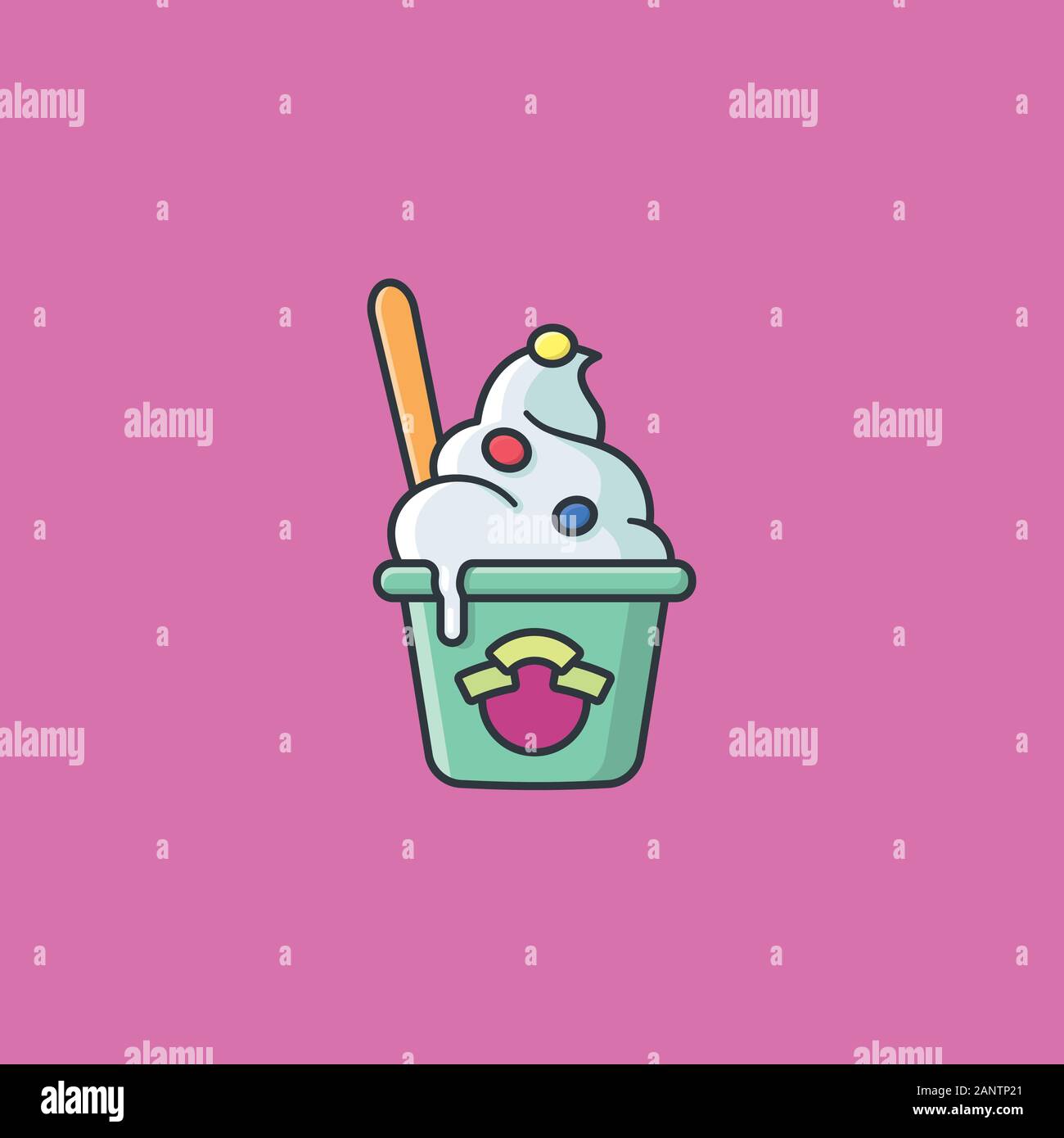 Frozen yogurt cup color vector illustration symbol for Frozen Yogurt Day on February 6. Refreshment and dessert symbol Stock Vector