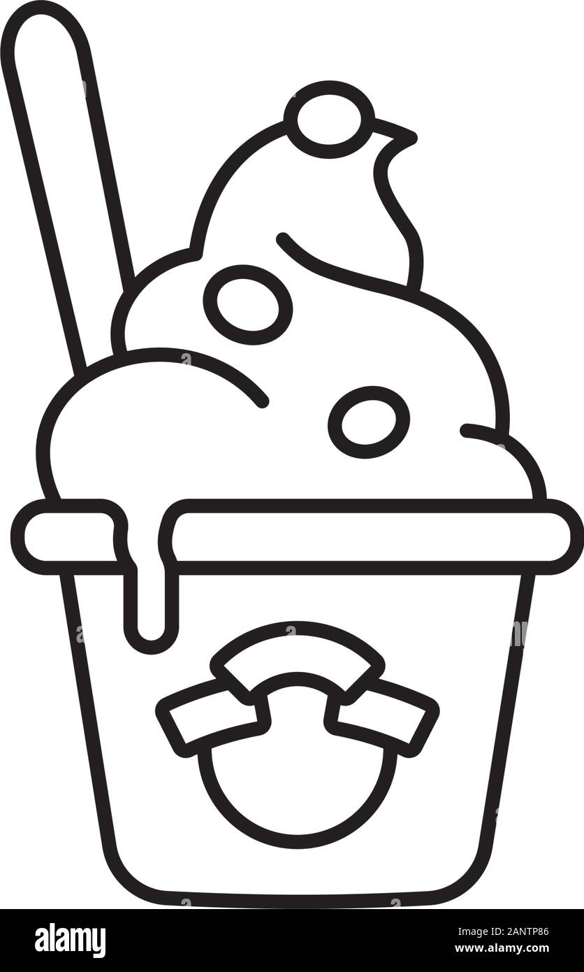 Frozen yogurt or sundae cup vector line icon. Isolated refreshment and dessert symbol Stock Vector