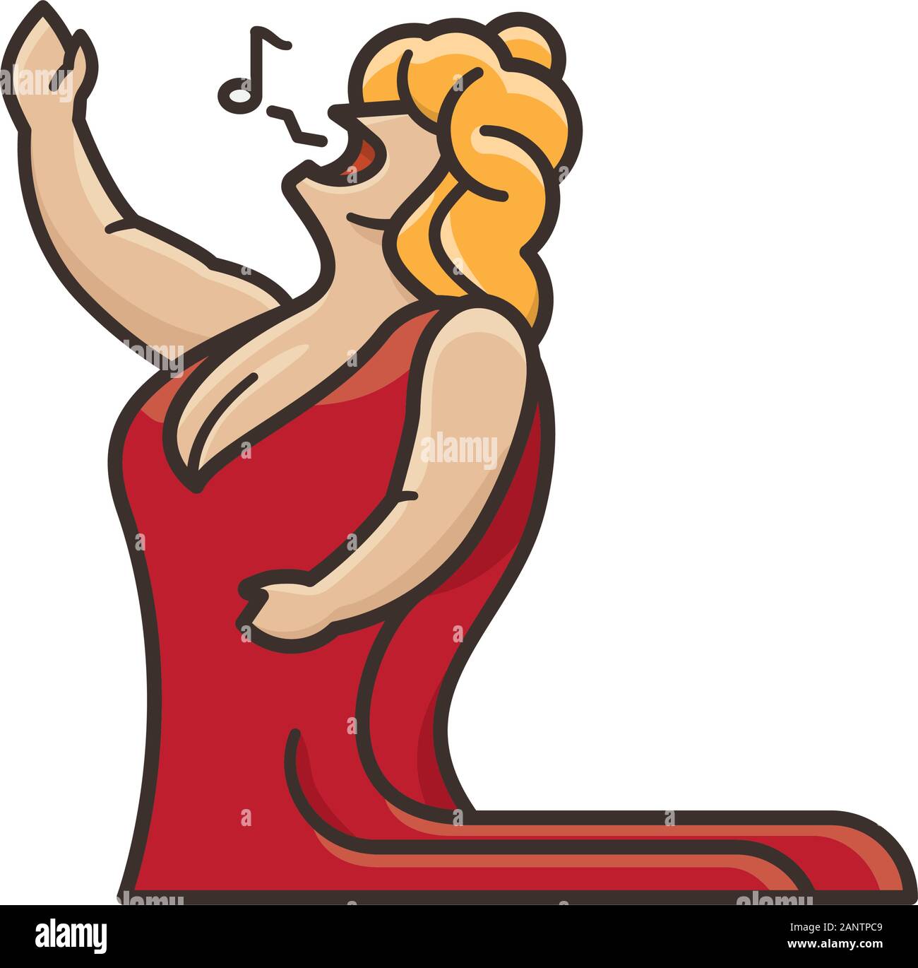 The Fat Lady Sings isolated color vector illustration. Classical music symbol. Popular saying concept. Stock Vector
