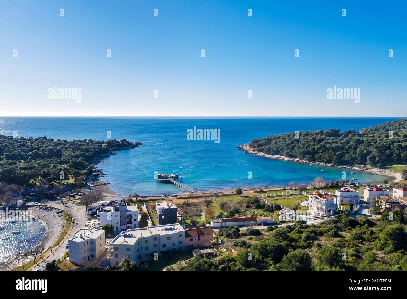 an aerial view of Valovine bay at Stoja area, Pula, Istria, Croatia Stock Photo