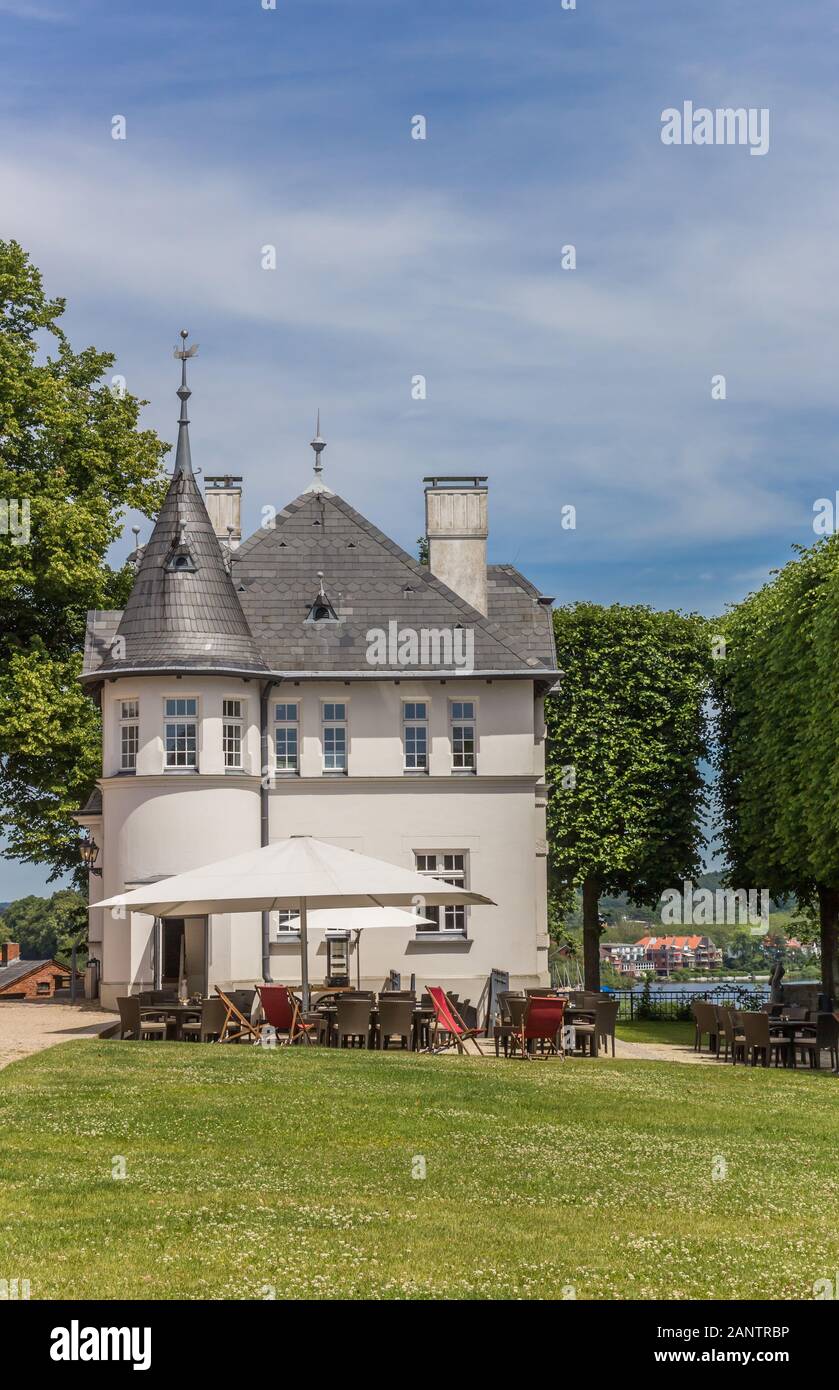 Restaurant and castle garden in Plon, Germany Stock Photo