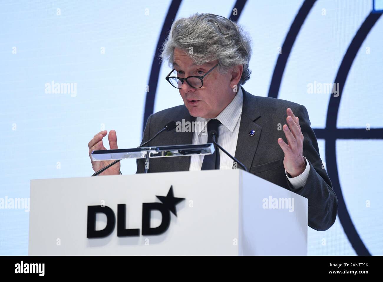 Munich, Germany. 19th Jan, 2020. Thierry Breton (EU Commissioner for the Internal Market) speaks at DLD Munich Conference 2020, Europe's big innovation conference, Alte Kongresshalle, Munich, January 18- 20, 2020 Picture Alliance for DLD/Hubert Burda Media | usage worldwide Credit: dpa/Alamy Live News Stock Photo