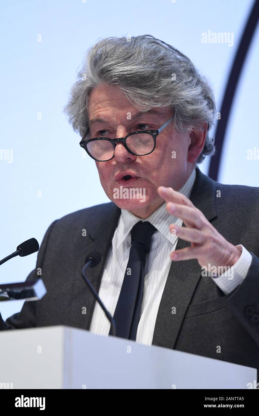 Munich, Germany. 19th Jan, 2020. Thierry Breton (EU Commissioner for the Internal Market) during his speech at DLD Munich Conference 2020, Europe's big innovation conference, Alte Kongresshalle, Munich, January 18- 20, 2020 Picture Alliance for DLD/Hubert Burda Media | usage worldwide Credit: dpa/Alamy Live News Stock Photo