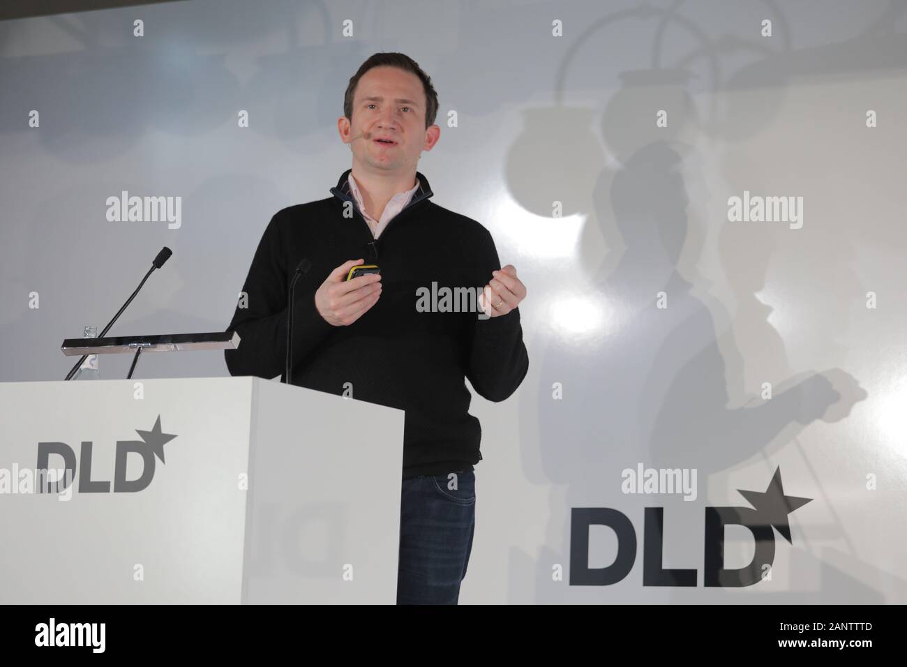 Munich, Germany. 19th Jan, 2020. Tom Wehmeier (Partner and Head of Insights at Atomico) speaks during a panel at DLD Munich Conference 2020, Europe's big innovation conference, Alte Kongresshalle, Munich, January 18-20, 2020 Picture Alliance for DLD/Hubert Burda Media | usage worldwide Credit: dpa/Alamy Live News Stock Photo