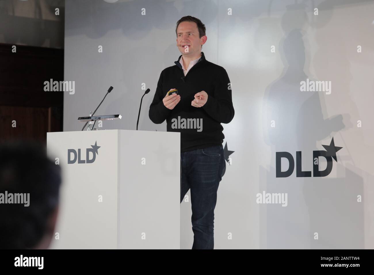 Munich, Germany. 19th Jan, 2020. Tom Wehmeier (Partner and Head of Insights at Atomico) speaks during a panel at DLD Munich Conference 2020, Europe's big innovation conference, Alte Kongresshalle, Munich, January 18-20, 2020 Picture Alliance for DLD/Hubert Burda Media | usage worldwide Credit: dpa/Alamy Live News Stock Photo