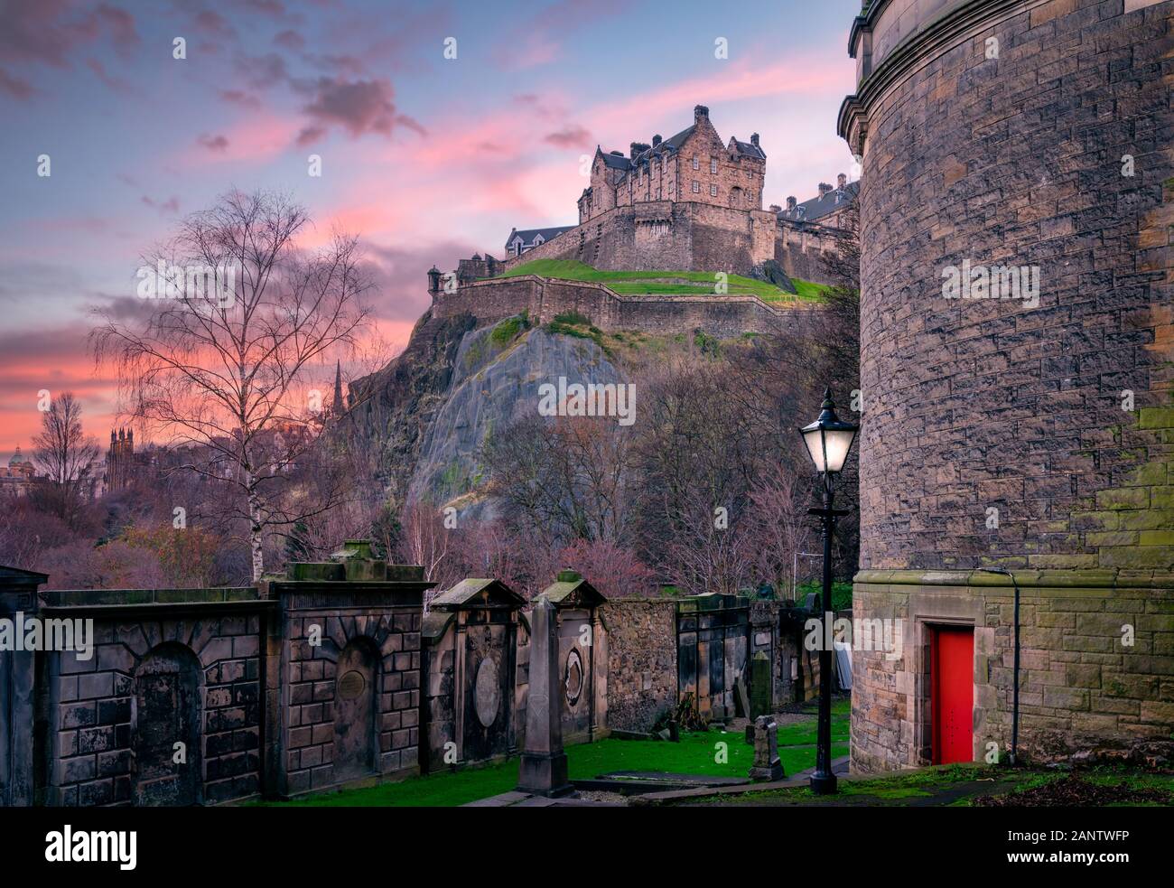 Abandoned Graveyard Looking onto Edinburgh Castle in Scotland Stock Photo