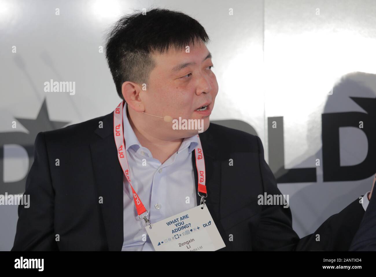 19 January 2020, Bavaria, Munich: Zengxin Li (International News Editor at Caixin Media Ltd) speaks during a panel at DLD Munich Conference 2020, Europe's big innovation conference, Alte Kongresshalle, Munich, January 18-20, 2020 Picture Alliance for DLD / Hubert Burda Media | usage worldwide Stock Photo