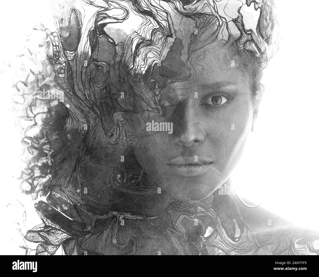 Paintography. A portrait combined with a hand drawn element Stock Photo ...