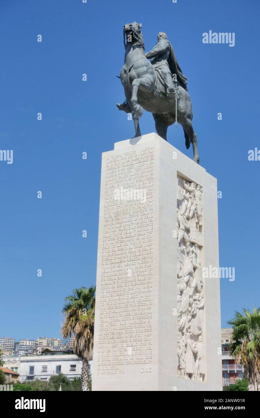 Naples, Italy - September 09, 2019: statue of Armando Diaz on boardwalk in Napoli, Italy. Diaz was an Italian general. In 1918 he led the Italian troo Stock Photo