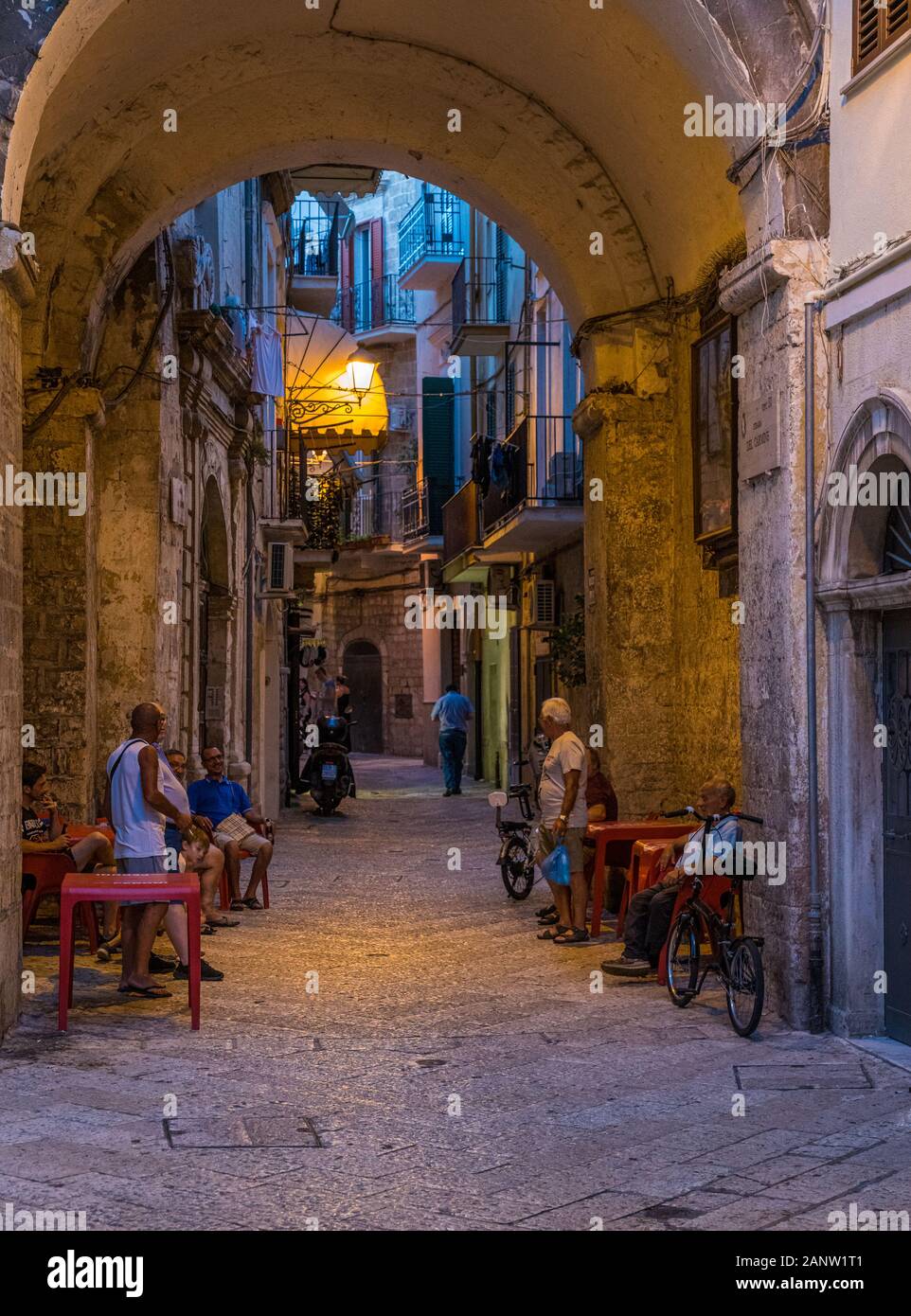 Scenic sight in old town Bari on a summer evening, Puglia (Apulia), southern Italy. Stock Photo