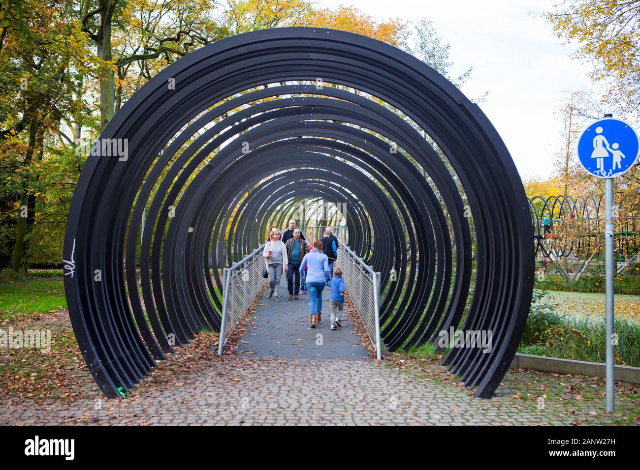 Slinky Springs to Fame, pedestrian bridge by Tobias Rehberger, Rhine-Herne Canal, Oberhausen,  Germany Stock Photo