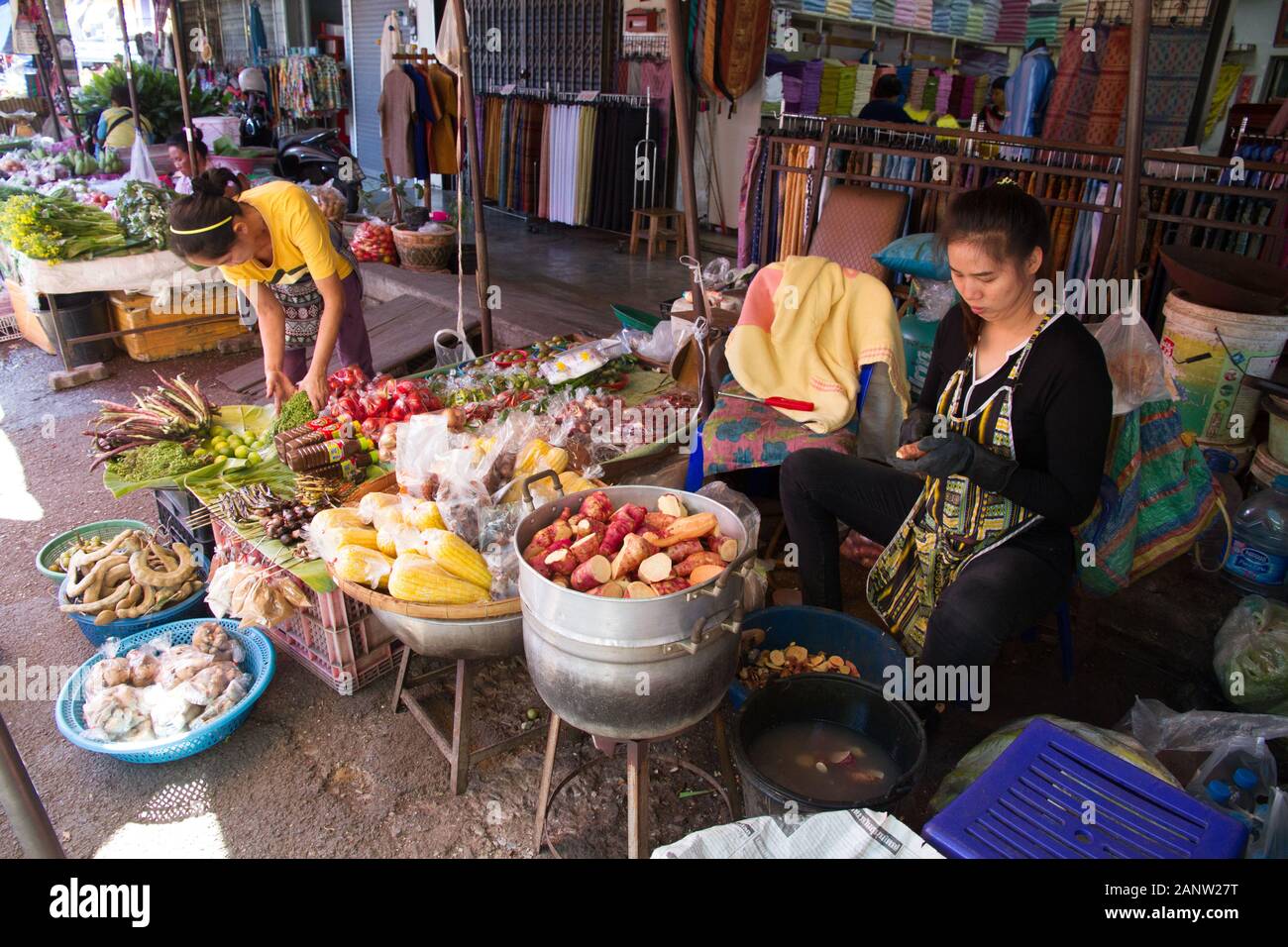 Thailand Chiang Mai market women selling fruits and vegetables Stock ...