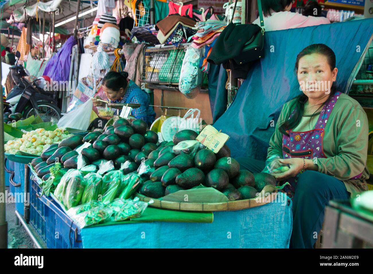 Chiang Mai market,woman seller vegetables stall Stock Photo