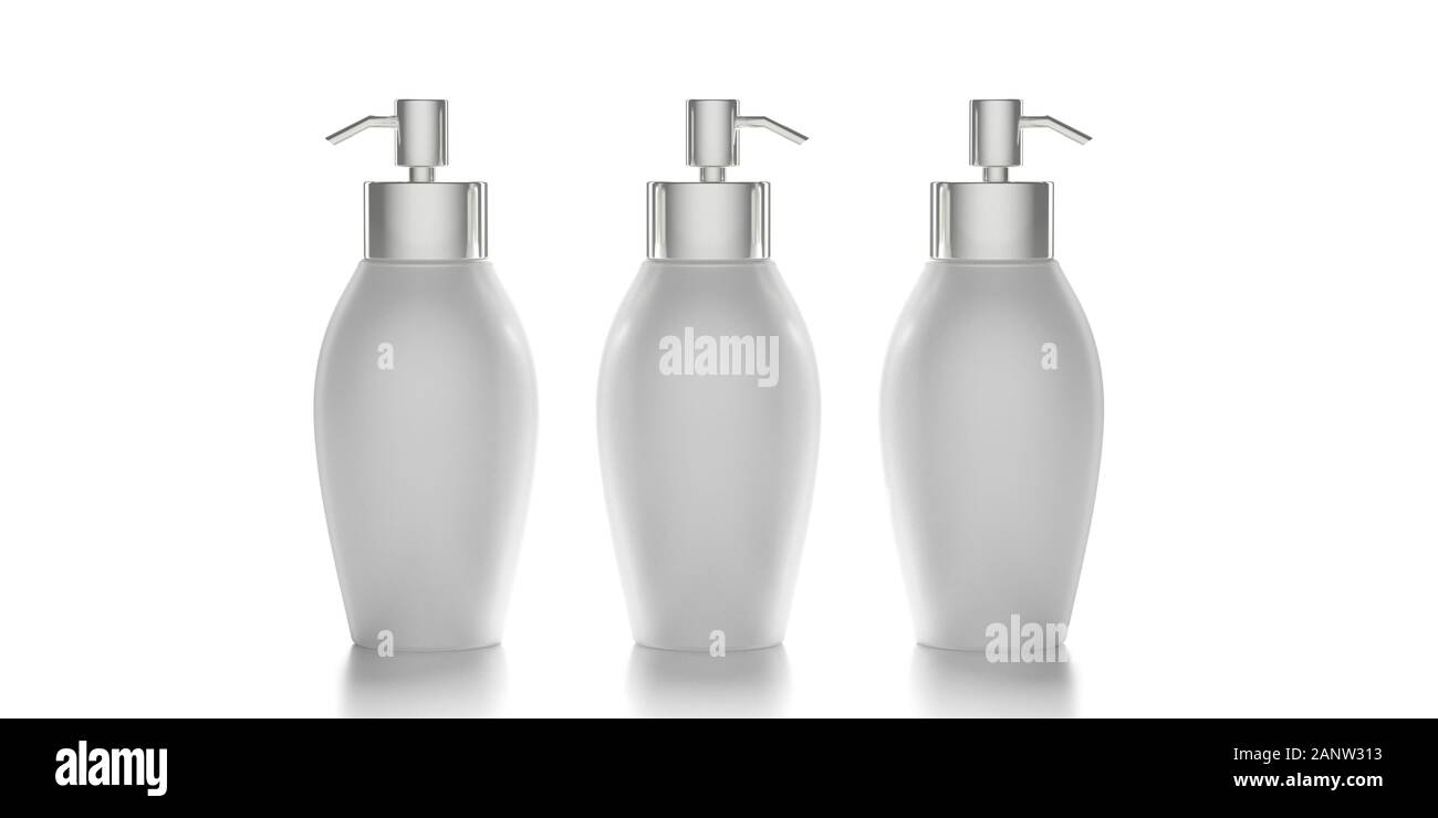 Cosmetic pump bottle container template. Blank dispenser mockup isolated on white background, soap, crea, bath products packaging. 3d illustration Stock Photo