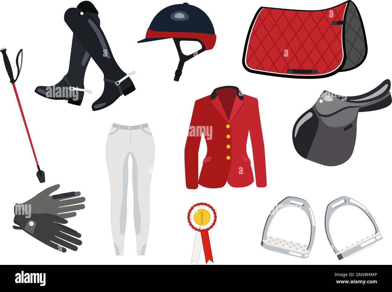 Equipment for the horse jumping - colored set on white background Stock Vector