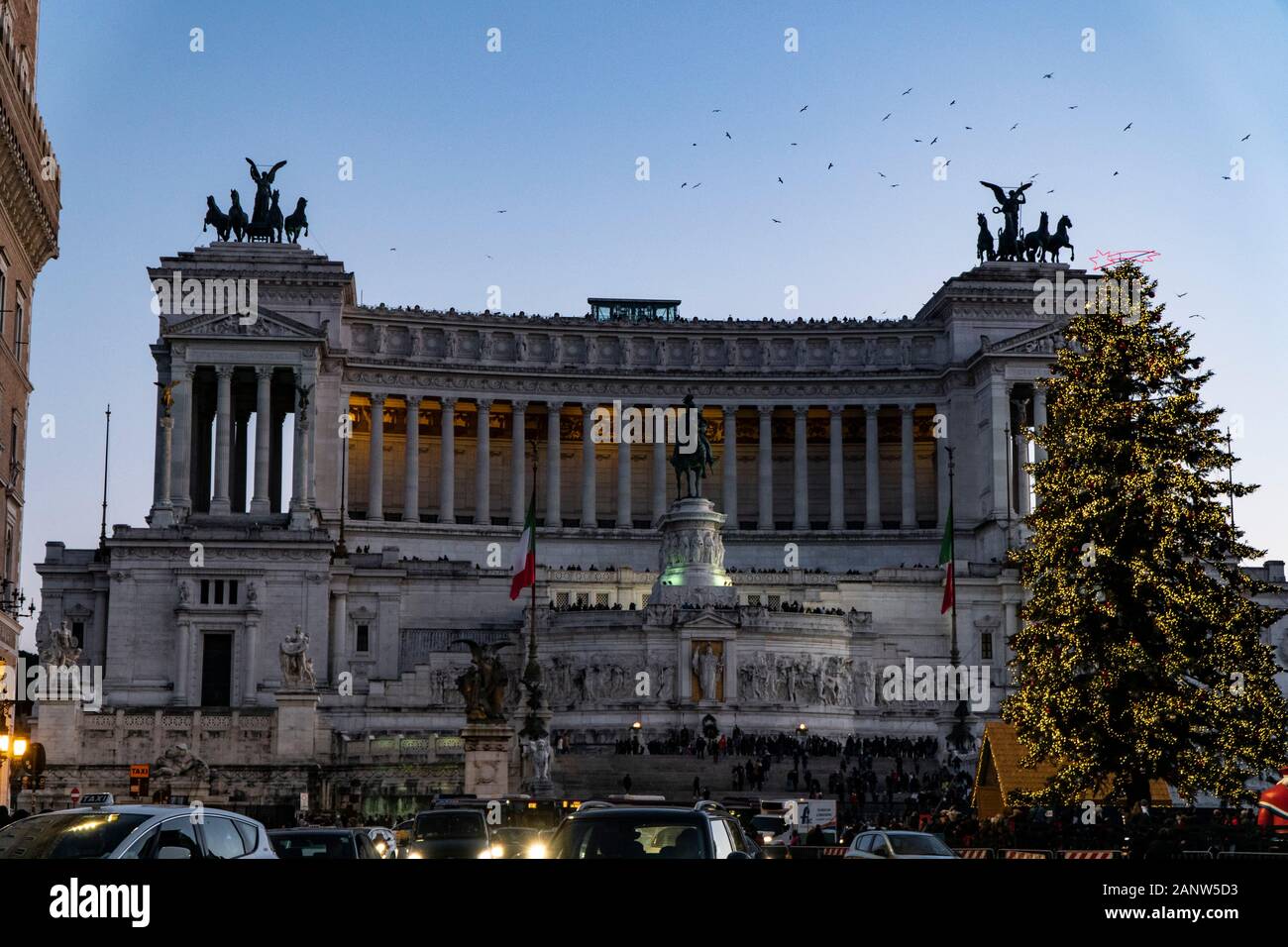 Altare della Patria in piazza venezia with christmas tree - Rome Italy Stock Photo