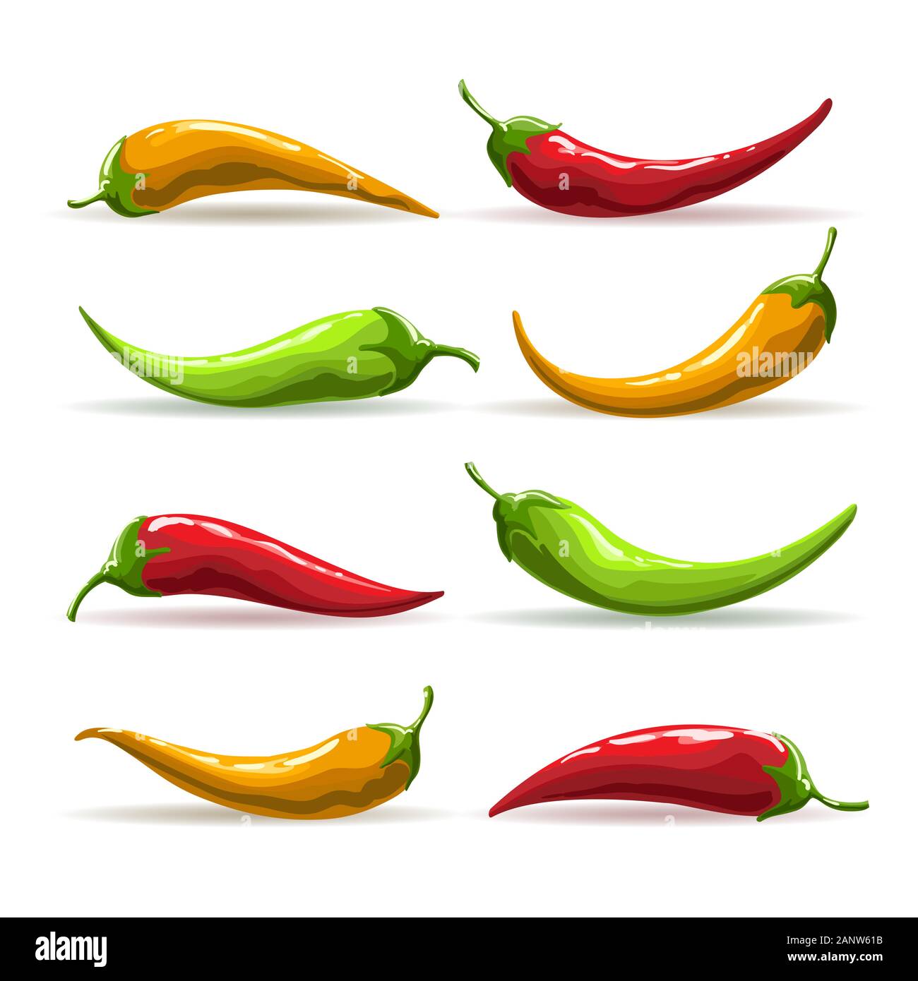 Red, yellow and green chili peppers. Hand drawn vector illustration. Stock Vector
