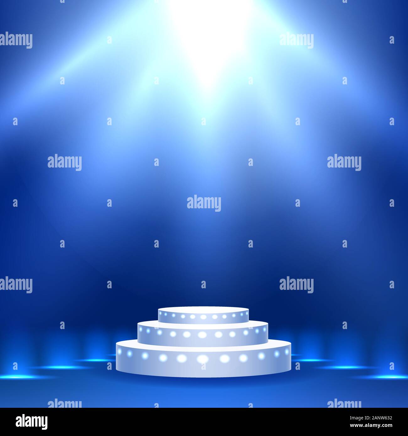 Festive Stage Podium With Lamps On Blue Background. Vector Illustration. Stock Vector