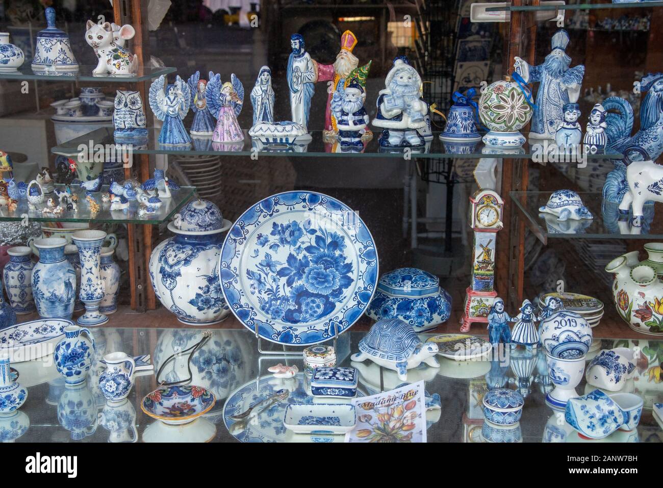 Delft blue souvenirs in shop in Delft Stock Photo